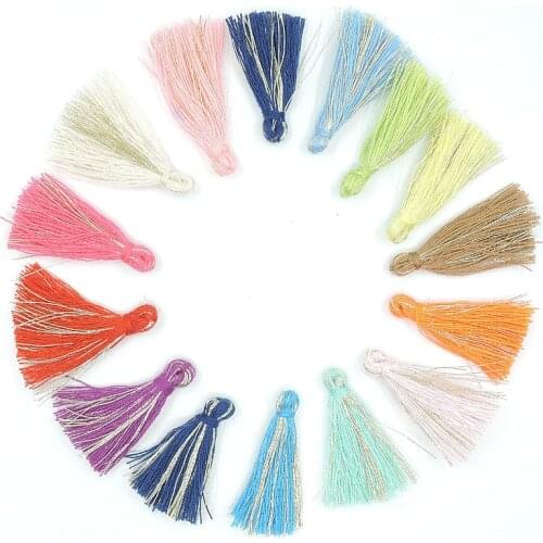 20pcs/lot 30mm mini lace silk cotton tassel for earrings jewelry making diy charms fabric tassel gold line jewelry accessories
