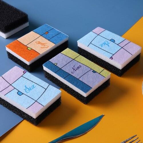 4PCS Cartoon square sponge wipe kitchen cleaning and washing dishes strong non-sticky magic wipe cleaning supplies