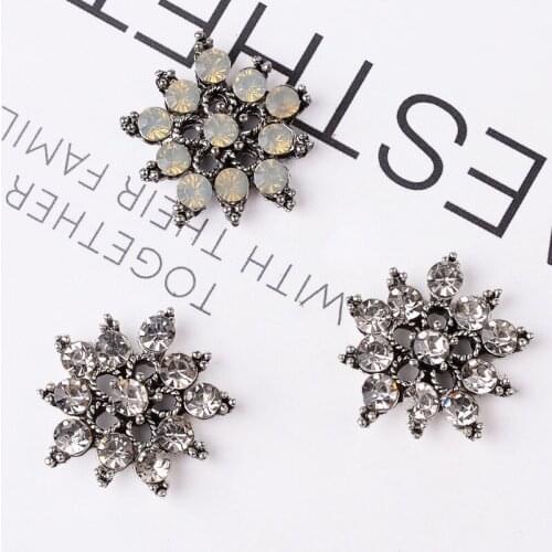 50pcs 22mm Anti-silver color New fashion Alloy Material Crystal Flower charm for DIY Handmade Jewelry Making wholesale