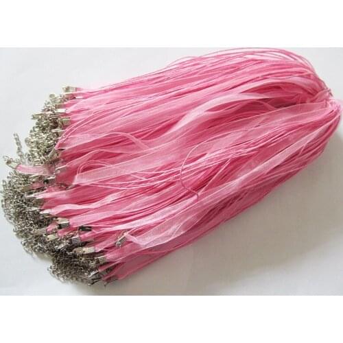 Free Shipping 50pcs 18inch Pink Organza Ribbon Wax Cotton Necklace Cord String,Extender Chain,Lobster Clasp,DIY Accessory