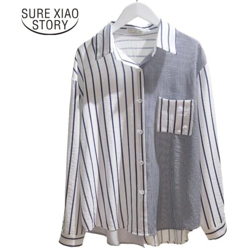 Blusas Mujer De Moda Spring Long Sleeve Cardigan Blouse Women Cotton Office Lady Plus Size Striped Loose Women Shirt 8923 50