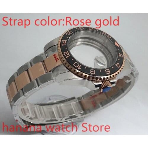 Transparent cover 904L stainless steel rose gold strap bracelet with 40mm sapphire glass ETA NH36 MH35 case,bezel pink