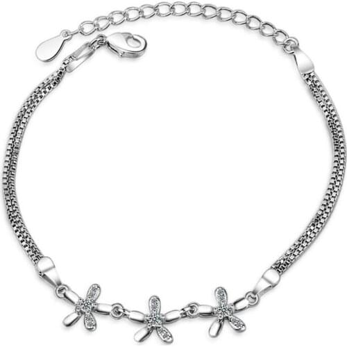 Cute Flowers Zirconia Crystal Charm Bracelet Fashion Box Chain Bracelets Bangles Party Jewelry Accessory Gifts for Women