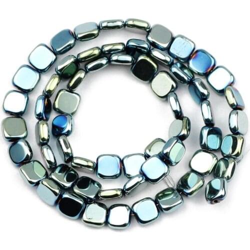 Green Flat Square 4/6/8mm Hematite Natural Stone Charm Spacers Loose Beads For Pendant Bracelets Making DIY Jewelry Accessories