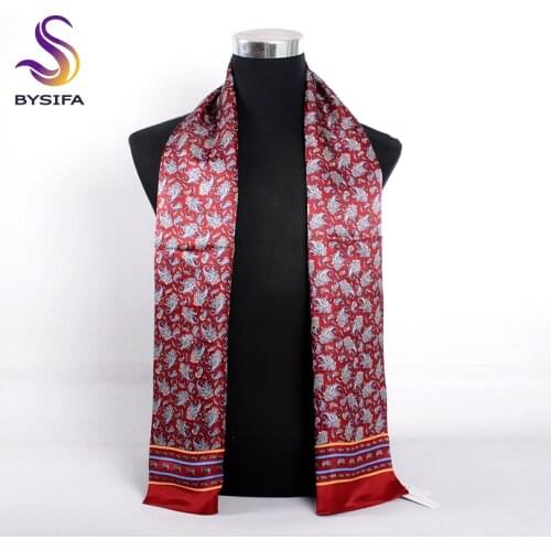 [BYSIFA] New Design Men Classical Pattern Silk Scarf Cravat Printed Fashion Paisley Long Scarves Autumn Winter Male Ring Scarf