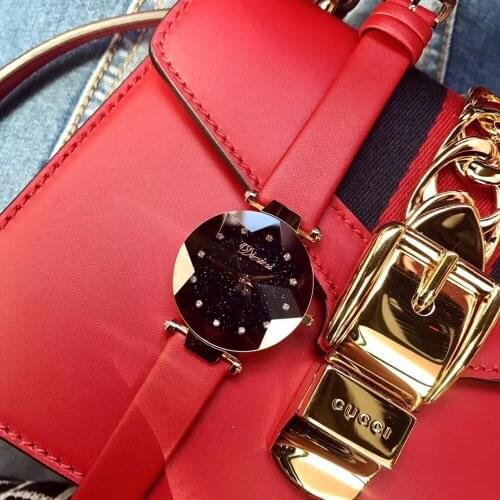 New Fashion Candy Colors Women Genuine Leather Strap Watches Quartz Waterproof Crystals Watch Multi Faceted Glass Montre Femme