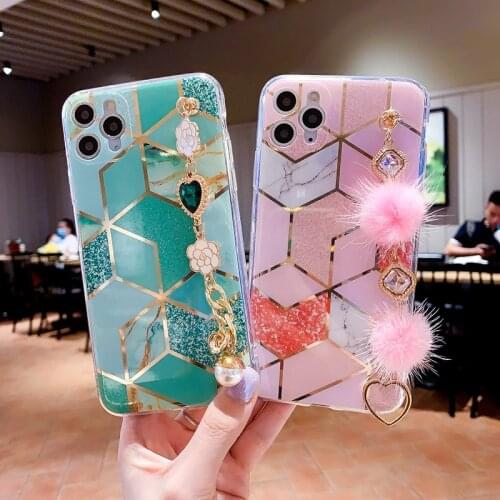 Luxury Splic diamond plating Marble soft phone case for apple iphone 7 8 Plus X XS XR MAX 11 Pro 12 MiNi gem Bracelet back cover