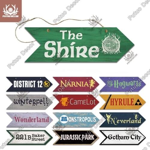Putuo Decor Movie Place Arrows Wooden Sign Wood Wall Plaque for Gift Idea Wood Arrow Panel Irregular Hanging Sign Fun Wall Decor
