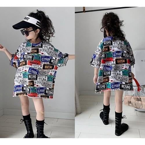 Kids 2-16 years 2021 new streetwear hip hop long T-shirt for little girls boys casual printed top teens juniors children clothes