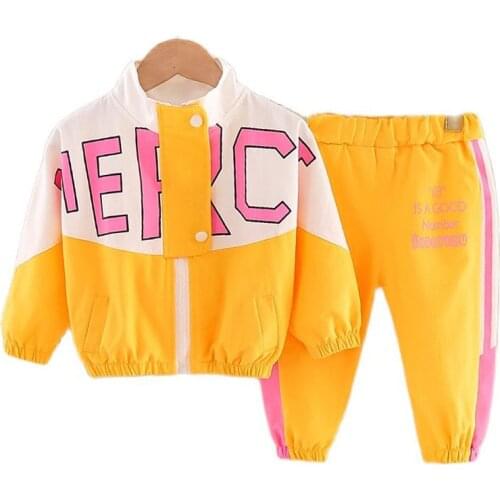 Kids Sets Autumn Boys Girls Clothes Splicing Spring Fashion Casual Zipper Letter Jacket Pants 2Pcs Set Toddler Cotton Tracksuit