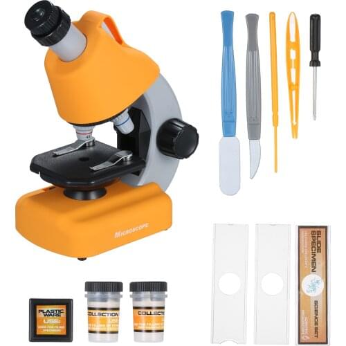 Kids Microscope 40X~1200X Magnification Mini Desktop Beginner Microscope Kit Battery Operated with LED Light