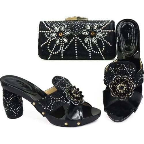 Doershow New Arrival African Wedding Shoes and Bag Set BLACK Italian Shoes with Matching Bags Nigerian Women party! HBA1-2