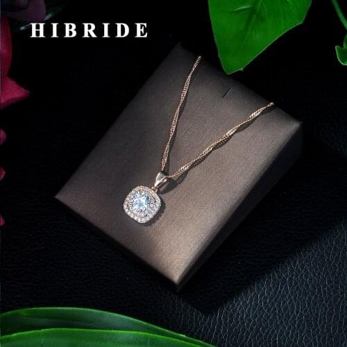 HIBRIDE Elegant Rose Gold Color Pendant Necklace With Crystal CZ Pave Water Drop Shape Jewelry For Women P09