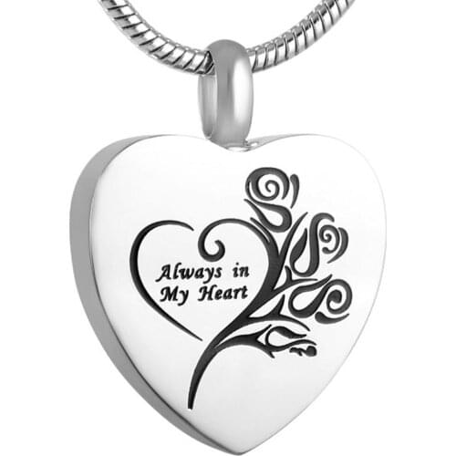 IJD9122 Always in My Heart Cremation Jewelry for Ashes Pendant Locket Stainless Steel Keepsake Ash Memorial Urn Necklace for Men