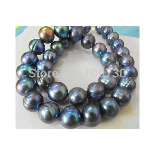 Jewelr RARE TAHITIAN 12MMSOUTH SEA BLACK BLUE PEARL NECKLACE 17 inch