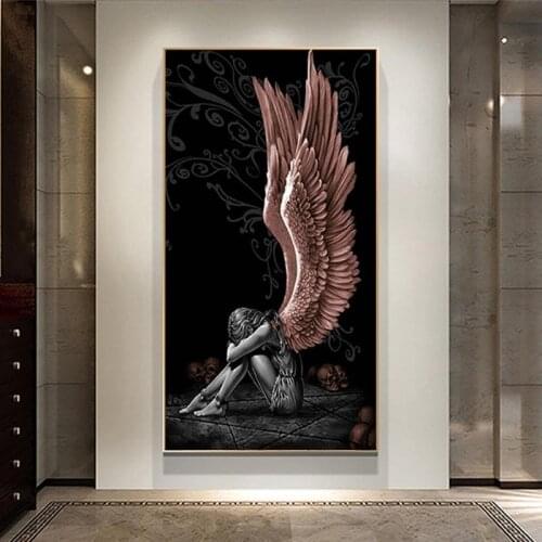 Angels And Demons Canvas Painting Red wings Gray Character Posters Prints Scandinavian Wall Art Picture for Living Room Cuadros
