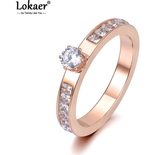 Lokaer Stainless Steel Ring Rose Gold Color AAA Zircon Shinning Rhinestone For Christmas Gift Girl Women Never Fade R18131