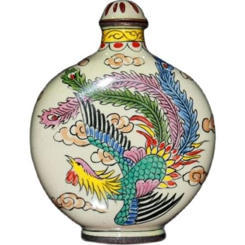 Collection of red copper body enamel (Dragon and Phoenix snuff bottle) ornaments