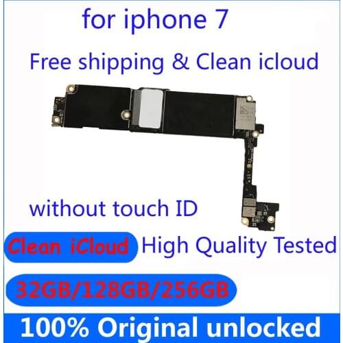 100% Original motheroard for iphone 7 Factory unlocked mainboard with IOS system free iCloud logic board+chips without touch ID