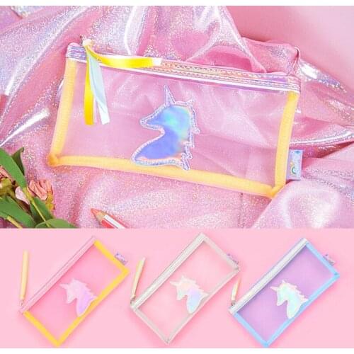 Kawaii Cute creative Unicorn laser Pen Bag Pencil Holder Storage Case School Supply Birthday Gift Cosmetic Makeup Travel