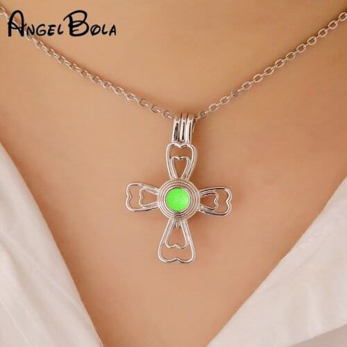 Fashion Jesus bless the cross cages DIY pearl gem beads locket cages Pendant letter necklace