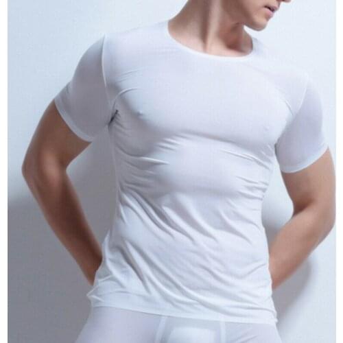 Mens Breathable Thin Ice Silk Short Sleeve Soft Comfortable Under T-shirt Top
