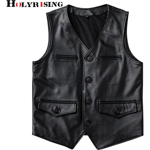 Men Vest coat Mens Biker Vintage Motorcycle Real Leather Vest Genuine Leather Waistcoat Cowhide Sleeveless Jacket 19123-5
