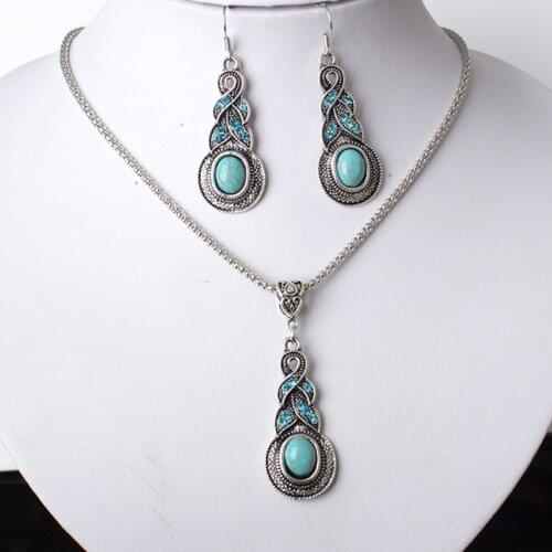 New Bohemia Fashion Natural Stone Jewelry Necklace Earrings Set for Women wedding Wholesale