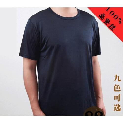 New summer 100% silk knitted o-neck short-sleeve t-shirt man shirt male