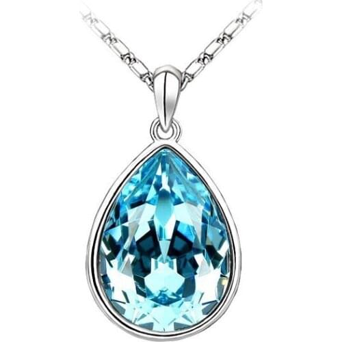 JS N035 Big Water Drop Necklace White Gold Color Designer Jewerly Women 2014 Gifts For Women Stones And Crystals Necklace