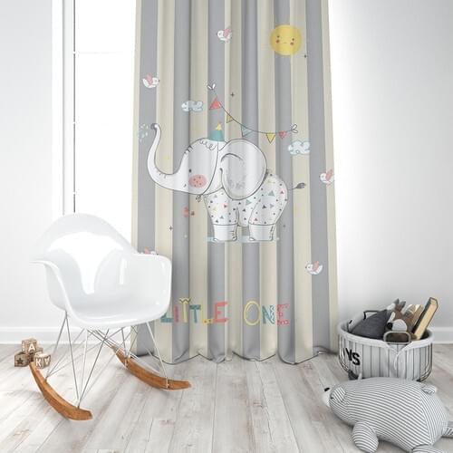 Paria Home Cute Munchkin Elephant Kids Room Backdrop Curtain Single Wing