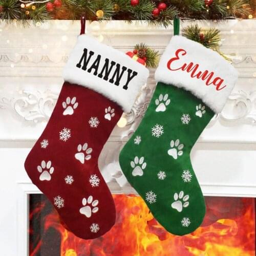 Personalised Christmas Stocking DIY Any Name Family Christmas Xmas Stocking Handmade Custom Pet Paw Print Dog Santa Stocking