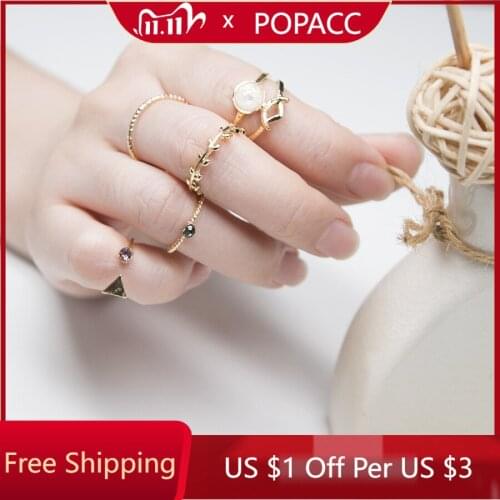 POPACC Fashion New Simple Golden Triangle Five-piece Set Inlaid Zircon Joint Ring Combination Set Ring
