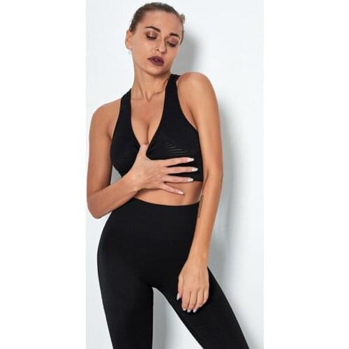 Sexy Striped Yoga Set Sports Bra and Leggings Hollow Out Fitness Workout Clothes Sleeveless Running Tracksuit Yoga Suit Seamless