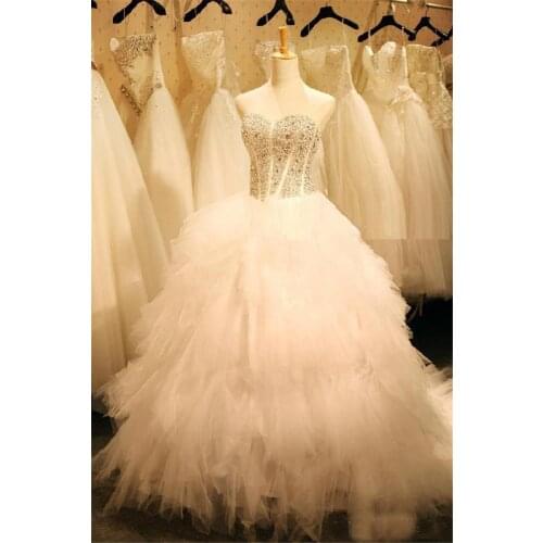 Modest Sweetheart Ruched Tiered Corset Long Bridal Gowns Luxury Crystal Beaded Tulle Ball Gown Wedding Dresses vestido de noiva