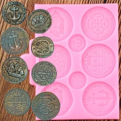Treasure Coins Silicone Mold Cupcake Topper Fondant Cake Decorating Tools DIY Cookie Baking Chocolate Candy Polymer Clay Moulds
