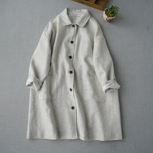 Special linen thin windbreaker coat autumn new womens clothing simple loose cardigan top simple double Linen Robe