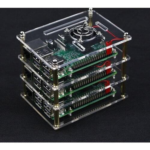 3 Layers Raspberry Pi 4 B Transparent Acrylic Case Box + 3 x Cooling Fan+ Protection Cover for Raspberry Pi 2/3 Model B