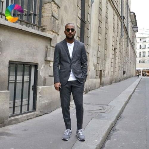 High Street Grey Men Suits Business Blazer Masculino 2 Piece Jacket Pants Custom Made Men Wedding Suits Slim Fit Groom Tuxedos