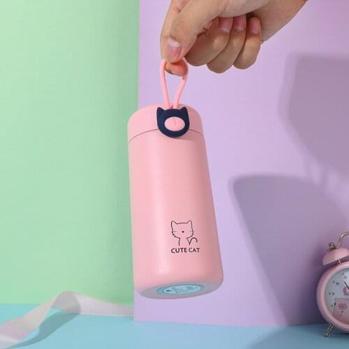 Vacuum cup cartoon creative cute cat head 304 stainless steel student insulation water cup with rope portable outdoor sports cup