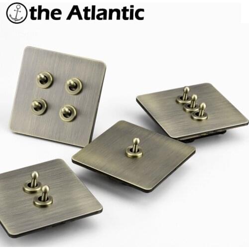 Vintage Toggle Light Switch Retro Wall Power Socket Outlet Lamp Light Solid Lever RJ45 TV EU France Plug Brushed Metal Bronze