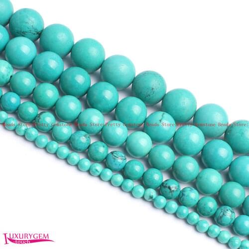 High Quality 4mm 6mm 8mm 10mm 12mm Smooth Blue Natural Turquoises Round Shape DIY Gems Beads 15" Jewelry Making wj440