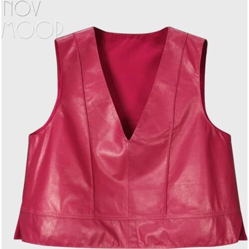 European chic and fashion short style women summer sheepskin genuine leather vest sleeveless coat chaleco mujer gilet LT3097