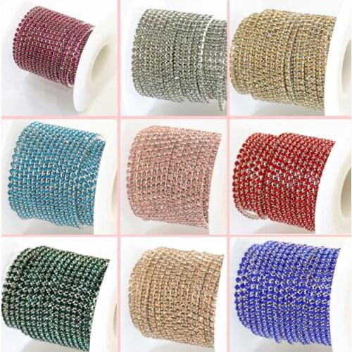 1Meter/pcs Glass Crystal Rhinestones Chain Silver Base Dense claw Glass Rhinestone Trim DIY Garment Sewing Clothes Accessories