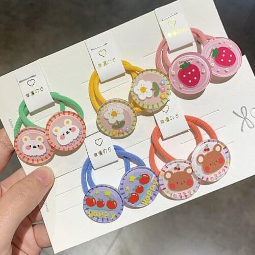 2PCS Korean Candy Color Acrylic Cute Kids Elastic Hair Bands Children Hair Ties Girls Accessories Baby Headdress