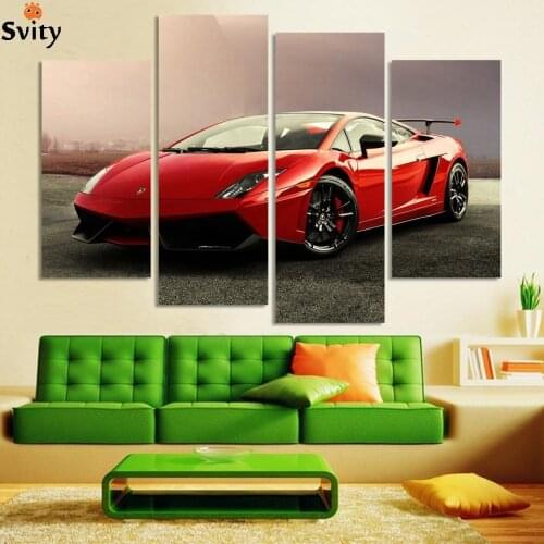 4 Pcs Red Sports Car Wall Art Picture Home Decoration Living Room Canvas Print Painting Wall picture printing on canvas