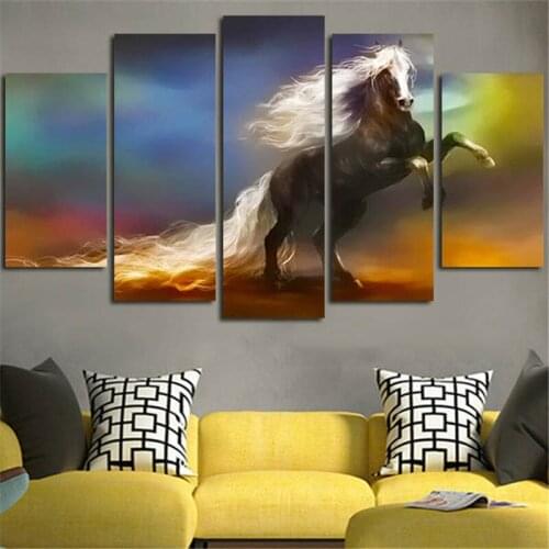 5 Pieces Wall Art Canvas Picture Horse Running Poster Print Wall Painting Hanging Quadros Animal Pictures Home Decor Frameless