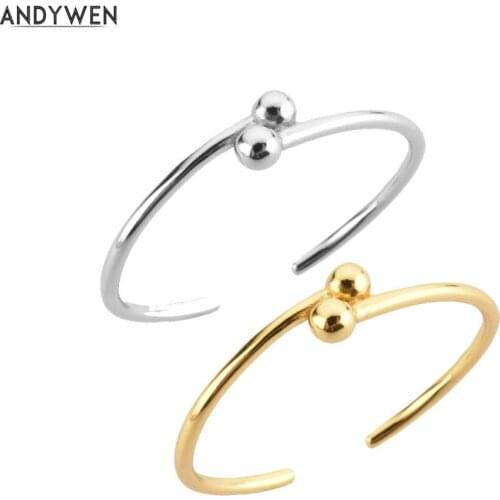 ANDYWEN 100% 925 Sterling Silver Slim Two Ball Resizable Rings Ting Slim Adjustable Women Rings Jewelry Gift Luxury Rock Punk