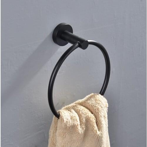 Free Shipping Black Towel Holder Towel Ring Round Wall Mounted Towel Rack Towel Shelf Stainless Steel Bathroom Accessories