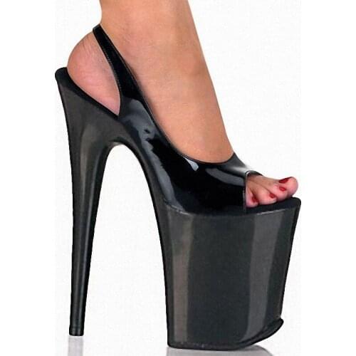 Black Patent Leather Summer New Buckle Strap 8 Inch 20cm High Heels Sexy Fetish Stage Female Platform Sandals Pole Dance Shoes